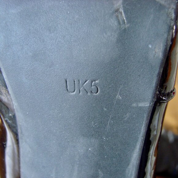 Aldo Black Pantent Leather Knee High Stiletto Boots Pointy Toe Size UK 5 US 7.5 - Picture 3 of 16